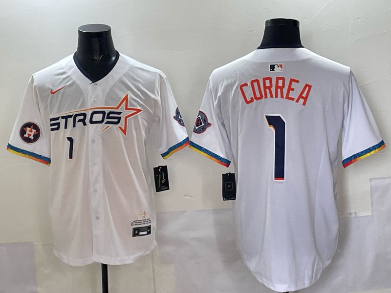 Men 2025 Houston Astros #1 Correa White Four generations Joint Name Nike MLB Jersey style 02->houston astros->MLB Jersey